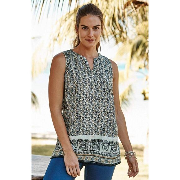 NEW‎ J. Jill 100% linen Sleeveless Tunic Top Sz S elephant floral print boho - Picture 1 of 11